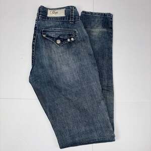 Cest Toi Women Fine Denim Rhinestone Embellished Mid Rise Skinny Jeans Size 3